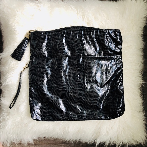 DEENA & OZZY Black Python Clutch & Wristlet - Picture 4 of 7